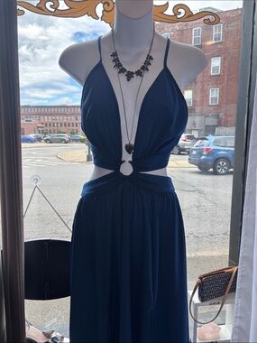 SHEIN Navy Blue Backless Cutout Maxi Dress